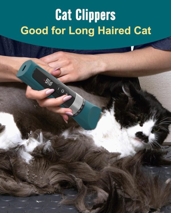 oneisall Cat Clippers for Matted Hair, 5-Speed Quiet Cat Grooming kit, Cordless Cat Shaver for Long Hair,Waterproof Cat Hair Trimmer, Pet Clippers for Cats(Green) - Image 4