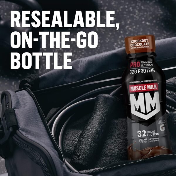 Muscle Milk Pro Advanced Nutrition Protein Shake, Knockout Chocolate, 14 Fl Oz Bottle, 12 Pack, 40g Protein, 1g Sugar, 16 Vitamins & Minerals, 6g Fiber, Workout Recovery, Packaging May Vary - Image 8