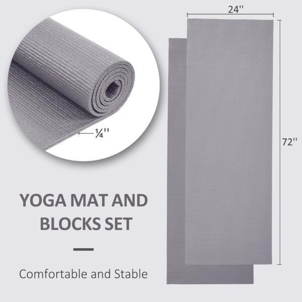 All Purpose 1/4-Inch High Density Anti-Tear Exercise Yoga Mat with Carrying Strap and Yoga Blocks, Gray - Image 3
