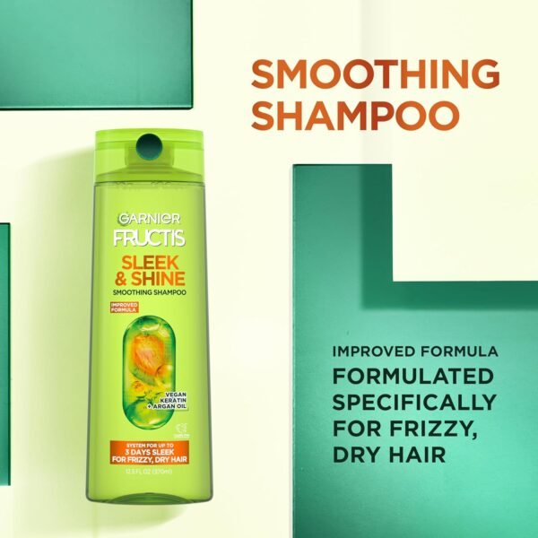 Garnier Fructis Sleek & Shine Shampoo, Conditioner + Anti-Frizz Serum Set for Frizzy, Dry Hair, Argan Oil (3 Items), 1 Kit (Packaging May Vary) - Image 6
