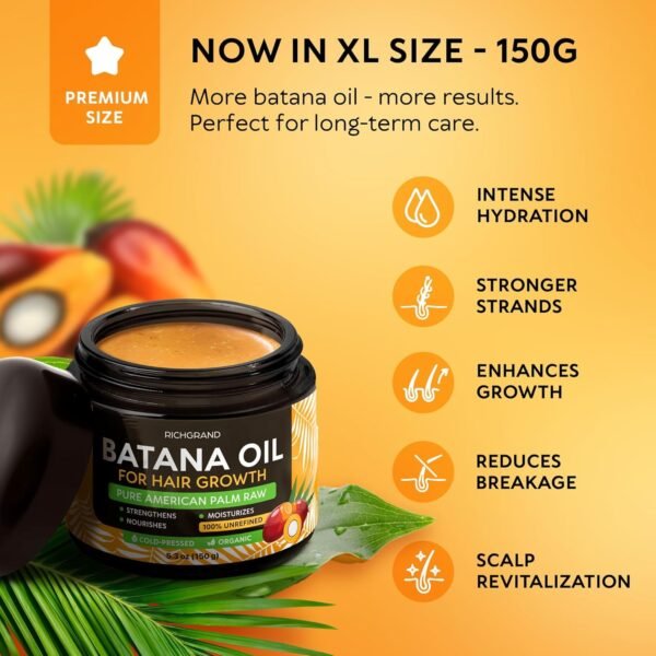 Batana Oil for Hair Growth - 100% Raw & Organic Dr Sebi Batana Oil - Cold-Pressed & Pure Unrefined Batana Hair Mask for Women & Men - Enhances Hair Thickness, Prevents Loss - Image 3