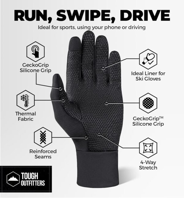 Tough Outdoors Running Gloves for Men & Women - Winter Glove Liners & Touchscreen Gloves - Lightweight Gloves & Hiking Gloves - Image 4