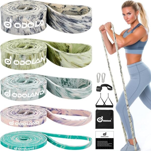 Odoland 5 Packs Pull Up Assist Bands, Pull Up Straps, Resistance Bands with Door Anchor and Handles, Stretch Mobility, Powerlifting and Extra Durable Exercise Bands with eGuide - Image 3