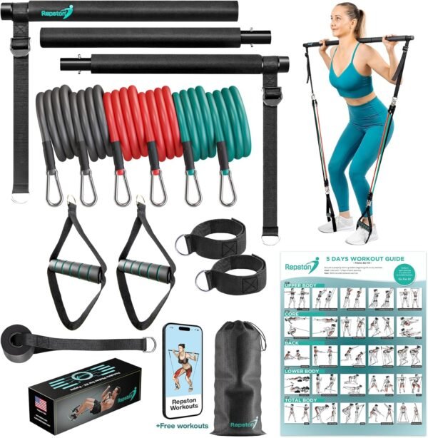 Pilates Bar Kit with Resistance Bands - Home Gym Equipment - Workout Equipment for Women and Men - Pilates Equipment with Adjustable Resistance Bands - Image 2