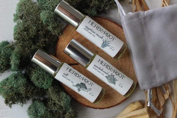 Herb & Root 3 Pc Mini Variety Perfume Set for Women or Men, Unisex Aromatherapy Oils Roll Ons, Floral, Gourmand, Woods, Earthy, Aromatic, Citrus (Woods) - Image 4