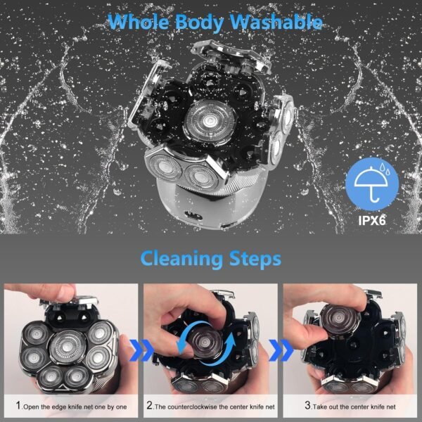 9D Head Shaver for Bald Men, 6-in-1 Bald Head Shavers for Men with Nose Hair Trimmer, Waterproof Electric Razor Grooming Kit, Wet/Dry Detachable Head Shavers with LED Display - Image 6