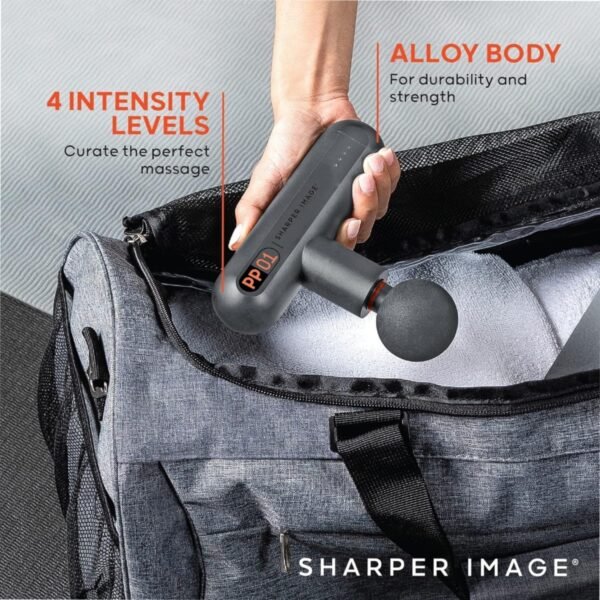 Sharper Image Deep Tissue Portable Percussion Massage Gun, Compact Plus, Back & Neck Muscle Massager with 4 Attachments - Handheld Rechargeable Massage Gun for Athletes (Renewed) (Gunmetal Gray) - Image 5