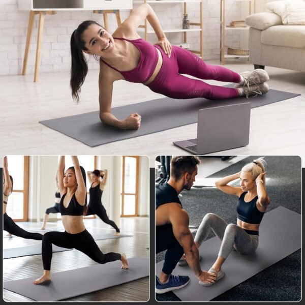 All Purpose 1/4-Inch High Density Anti-Tear Exercise Yoga Mat with Carrying Strap and Yoga Blocks, Gray - Image 8