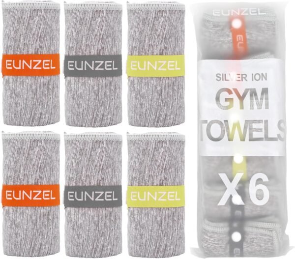 Eunzel 6 Pack Microfiber Gym Towel,Quick Dry Sweat Towel Silver Ion Absorbent Towels for Workout, Sports, Camping, Travel, Exercise& Fitness 31.5"x15.7", Grey - Image 2