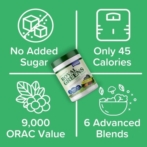 New Vitality Royal Greens Superfood Powder | Healthy Veggie Powder with Probiotics, Enzymes, Antioxidants, Wheat Grass & Greens 10.75oz (30 Day Supply) - Image 4