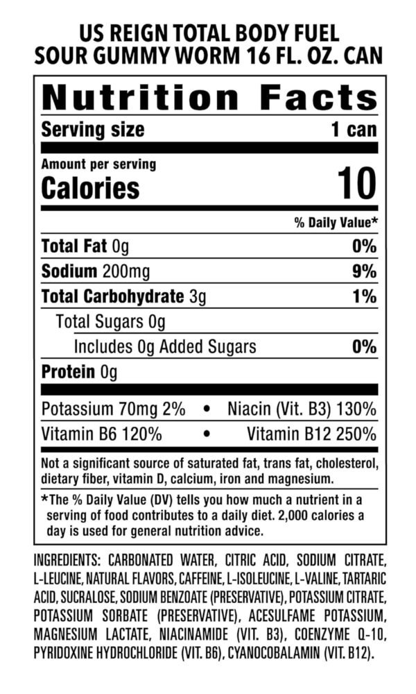 Reign Total Body Fuel, Sour Gummy Worm, Fitness & Performance Drink, 16 Fl Oz (Pack of 12) - Image 5