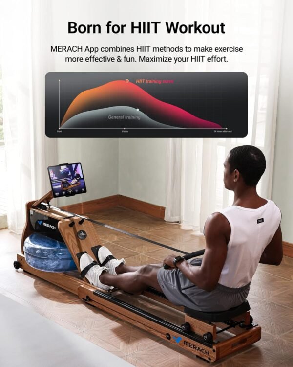 MERACH Foldable Wooden Rowing Machine, Water Electromagnetic Rower Machine for Home Use, Exclusive App Lifetime Membership, Patented Space Saver, MERACH Go Technology, 950 - Image 8