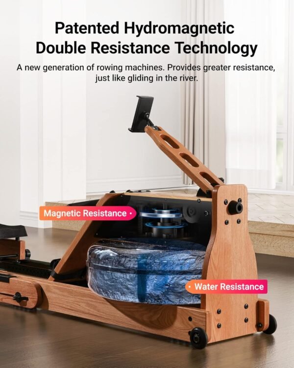 MERACH Foldable Wooden Rowing Machine, Water Electromagnetic Rower Machine for Home Use, Exclusive App Lifetime Membership, Patented Space Saver, MERACH Go Technology, 950 - Image 4
