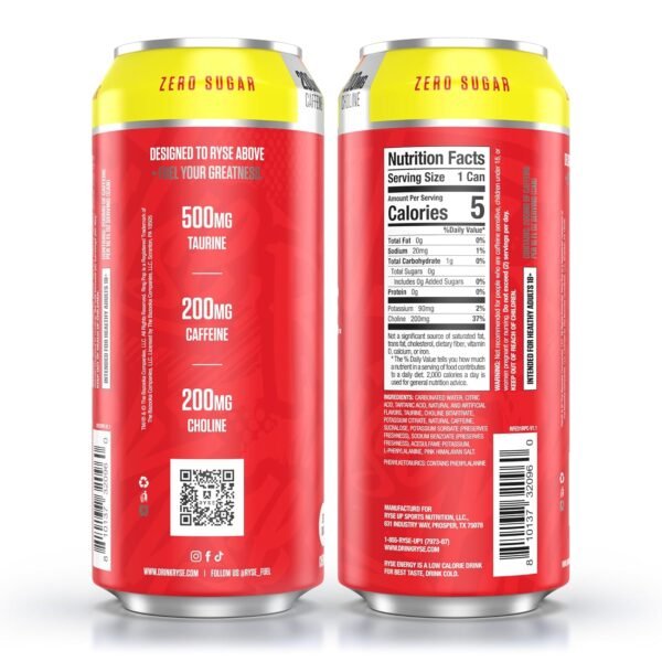 RYSE Fuel Sugar Free Energy Drink | Vegan Friendly, Gluten Free | No Fillers & No Artificial Colors | Low Calorie | 200mg Natural Caffeine | 12 Pack (Cherry Ring Pop) - Image 8