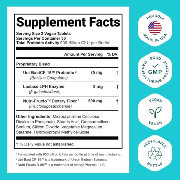 Probiotics for Women and Men - with Lactase Enzyme and Prebiotic Fiber for Digestive Health - 80%+ More Potent Supplement for Gut Health Support - Vegan Raw Probiotic Formula, Made in The USA - Image 3