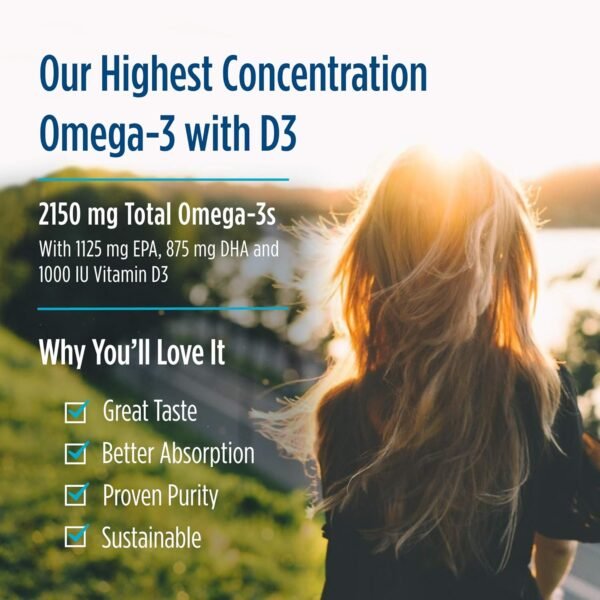 Nordic Naturals ProOmega 2000-D, Lemon Flavor - 2150 mg Omega-3 + 1000 IU D3-120 Soft Gels - Ultra High-Potency Fish Oil - EPA & DHA - Brain, Heart, Joint, & Immune Health - Non-GMO - 60 Servings - Image 5