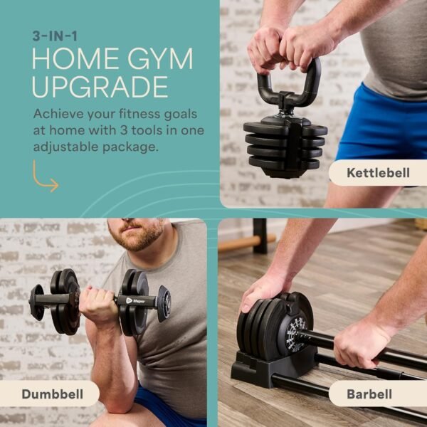 Lifepro Adjustable Dumbbells Set/Single - 15lb 43lb 55lb 25 lb Dumbbell Sets with Rack - Quick Adjust, Secure Grip weights dumbbells set - Compact Hand Weights for Women/Men at Home Gym - Image 3