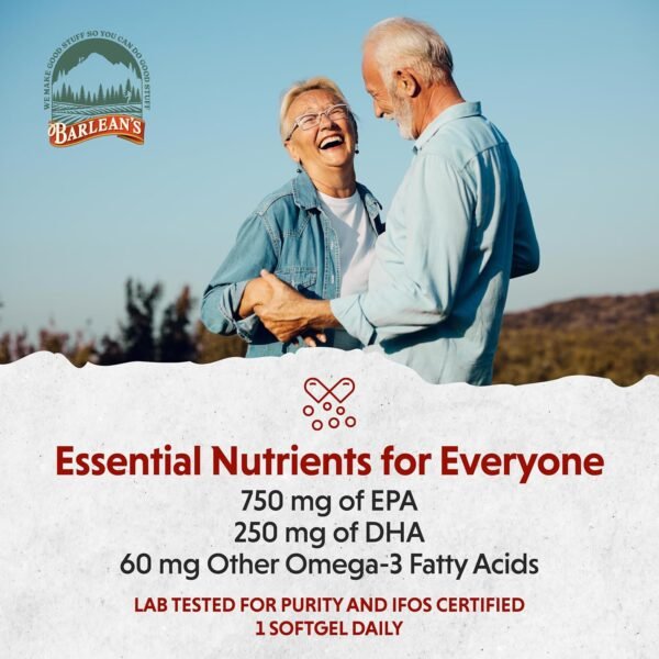 Barlean's Ideal Omega 3 Fish Oil Supplement, 1,000 mg Softgels, Pharmaceutical Grade EPA & DHA for Brain, Joint, & Heart Health, Orange Flavor, 60 ct - Image 6