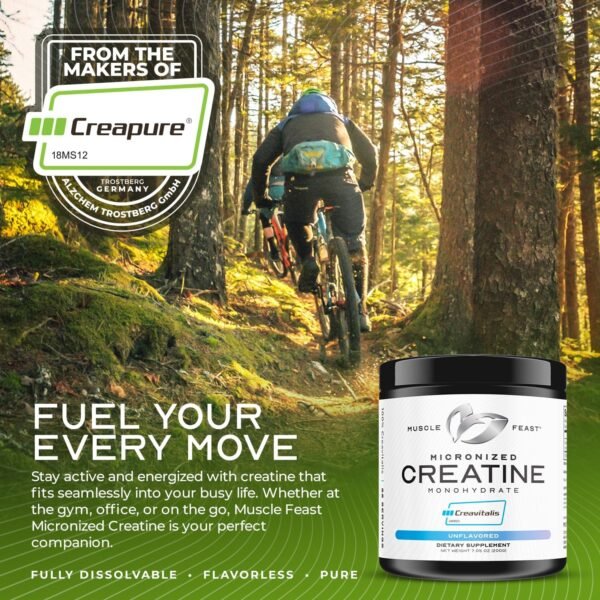 Muscle Feast Creavitalis Micronized Creatine Monohydrate Powder | Premium Pre-Workout or Post-Workout | Easy to Mix, Gluten-Free, Safe and Pure, Unflavored, 200g - Image 7