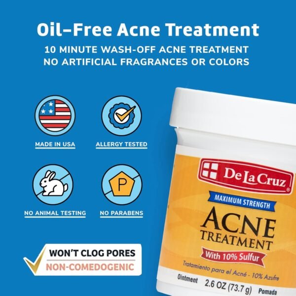 De La Cruz 10% Sulfur Ointment - Cystic Acne Treatment for Face and Body - Daily 10 Min Spot Treatment Mask - Safe and Effective Game Changing Hormonal Acne Treatment That Clears Up Pimples - 2.6 oz - Image 3