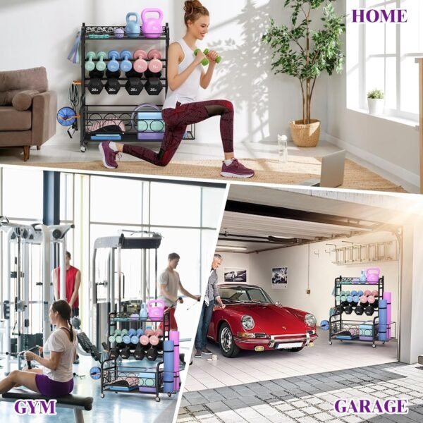 Weight Rack for Dumbbells, Dumbbell Rack Weight Stand, VOPEAK Home Gym Storage Rack for Yoga Mat Kettlebells and Strength Training Equipment, Weight Storage Holder Rack for Dumbbells with Wheels - Image 8