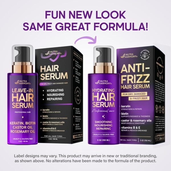 Hydrating Hair Serum for Frizzy and Damaged Hair - Keratin Hair Treatment for Dry Damaged Hair w/ Biotin, Castor Oil, Rosemary Oil, Hair Heat Protectant & Anti Frizz Hair Serum For Frizzy Hair, 5 Oz - Image 7
