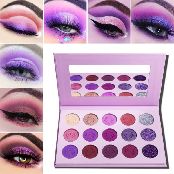 Afflano Purple Eyeshadow Palette Makeup Matte Glitter, Highly Pigmented Pink Eye Makeup Pallet, Dream Purple Pink Dark Red Violet Cute Bright Shimmer Travel Eyeshadow Pallet for Girl Women - Image 2