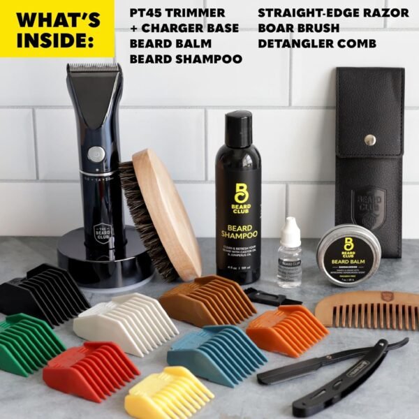 The Beard Club Mens Grooming Kit & PT45 Beard Trimmer for Men - Professional Cordless Electric Beard Hair & Moustache Trimmer, Straight Razor, Beard Shampoo, Balm, Beard Brush & Comb - Beard Kit Gift - Image 10
