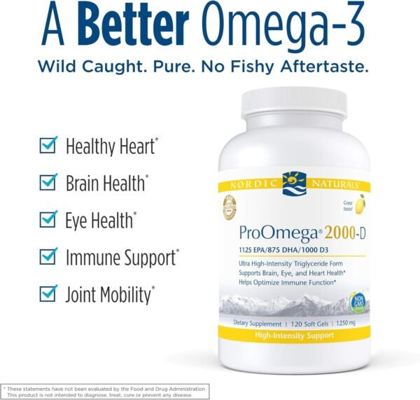 Nordic Naturals ProOmega 2000-D, Lemon Flavor - 2150 mg Omega-3 + 1000 IU D3-120 Soft Gels - Ultra High-Potency Fish Oil - EPA & DHA - Brain, Heart, Joint, & Immune Health - Non-GMO - 60 Servings - Image 4