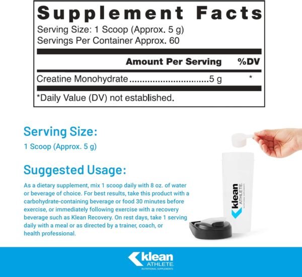 Klean ATHLETE Klean Creatine - Supports Muscle Strength, Performance & Recovery from Strenuous Exercise* - NSF Certified for Sport - 11.1 Ounces - Unflavored - Image 3