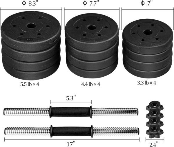 Yaheetech Adjustable Dumbbells Weight Set Dumbbell Weights Exercise & Fitness Equipment w/ 4 Spinlock Collars for Women & Men Home Gym Strength Training - Image 3