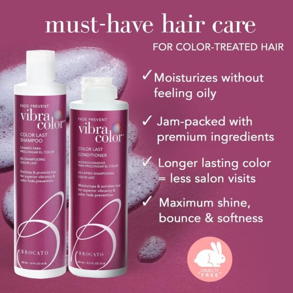 Brocato Vibracolor Color Last Shampoo (32 Oz. Shampoo + Conditioner Duo) | Color Safe for Color Treated Hair - Prevents Fading & Extends the Life & Brilliance of Hair, Contains No Sulfate or Parabens - Image 4