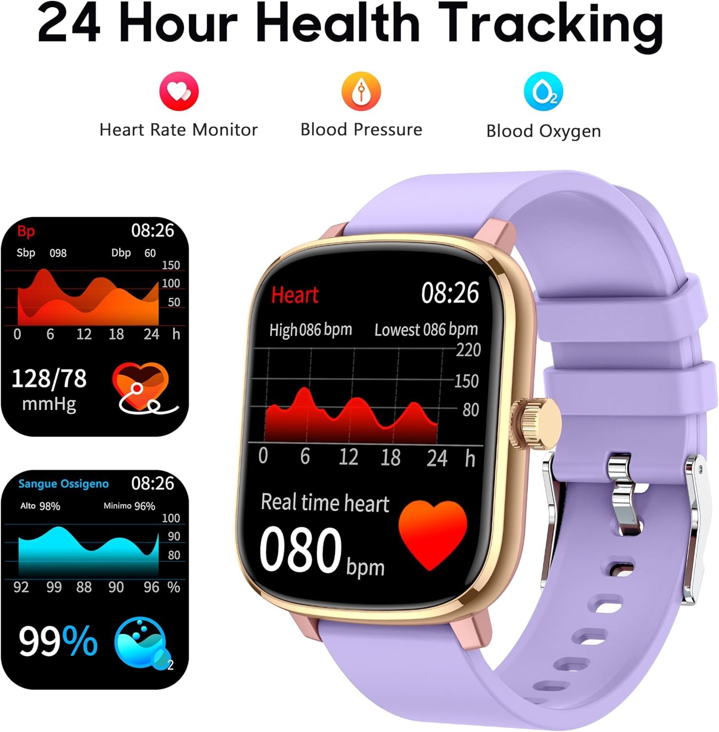 Popglory Smart Watch, 1.69'' Fitness Watch Women Men with Heart Rate, Blood Pressure, Blood Oxygen & Sleep Monitor, 110 Sports Modes Fitness Tracker, Waterproof Pedometer Compatible Android iPhone - Image 4