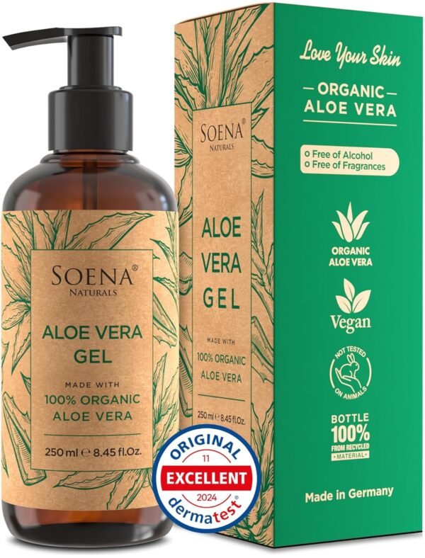 Aloe Vera Gel Organic - Vegan - FROM PURE LEAF JUICE 100% Natural & Pure - Made in Germany - Certified organic according to EU standards - Moisturizer for Face, Skin, Hair, Sunburn relief - Image 2