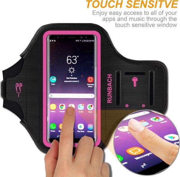 Galaxy Note 20/10+/9/8 Armband,Sweatproof Running Exercise Bag with Fingerprint Touch/Key Holder and Card Slot for Galaxy Note 20/10+/9/8(Pink) - Image 4