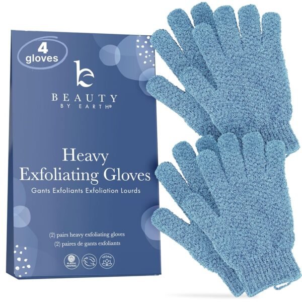 Exfoliating Glove (4 Pcs, 2 Pairs) - Heavy Exfoliate Glove for Dead Skin Bath Exfoliating Gloves for Shower Spa Massage & Body Scrub - Shower Gloves for Women & Men - Image 2