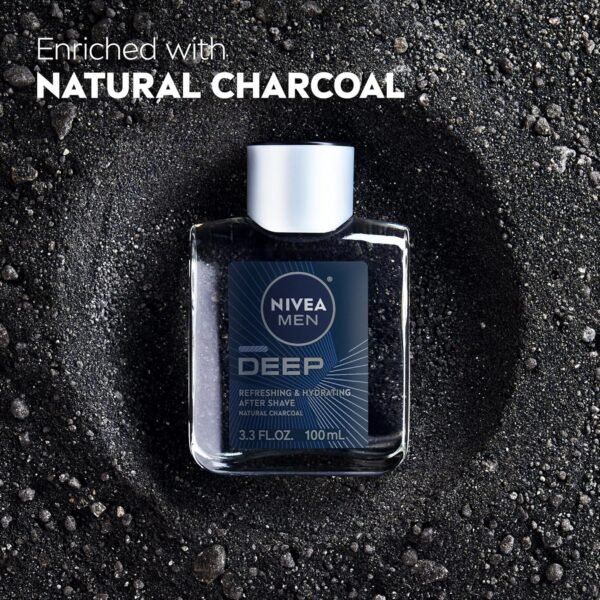 NIVEA MEN DEEP Refreshing and Hydrating After Shave with Natural Charcoal, Aftershave Lotion for Men Soothes Shave Irritation, Vanilla and Bourbon Scent, 3.3 Fl Oz Bottle, Pack of 3 - Image 5