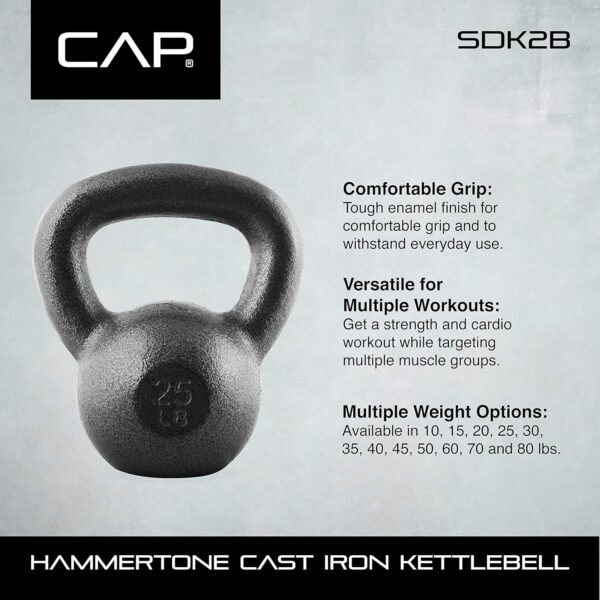 WF Athletic Supply Hammerstone Painted Cast Iron Kettlebells, Home & Gym Equipment, Great for Strength Training, Full Body Workout & Crossfit Training, Color & Size Options Available in 10-80 Pounds - Image 8