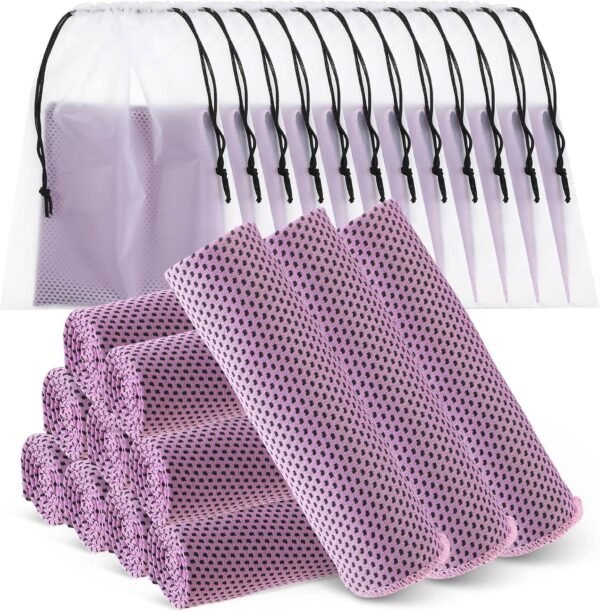 12 Pcs Cooling Towels for Face and Neck 12 x 40 Inch Workout Towels for Gym Fast Drying Hot Weather Gym Towels Sweat Rag Cold Cooling Cloth with 12 Bags for Athletes Sport Yoga Golf (Pink) - Image 2