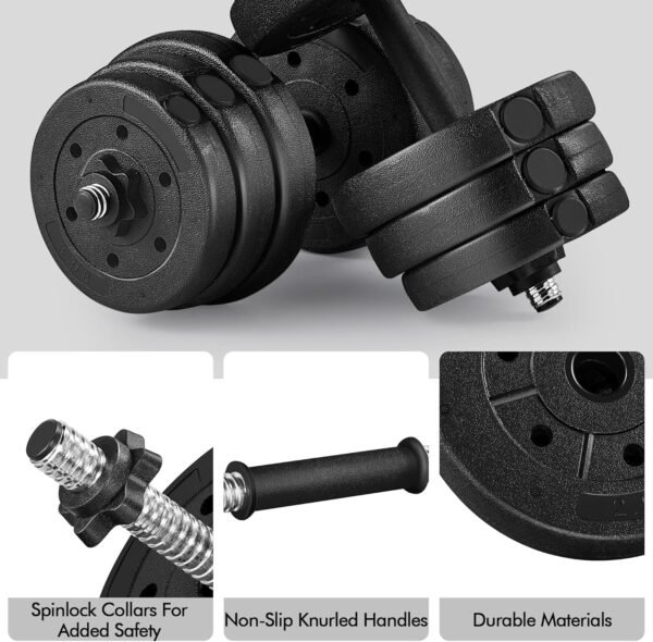 Yaheetech Adjustable Dumbbells Weight Set Dumbbell Weights Exercise & Fitness Equipment w/ 4 Spinlock Collars for Women & Men Home Gym Strength Training - Image 7