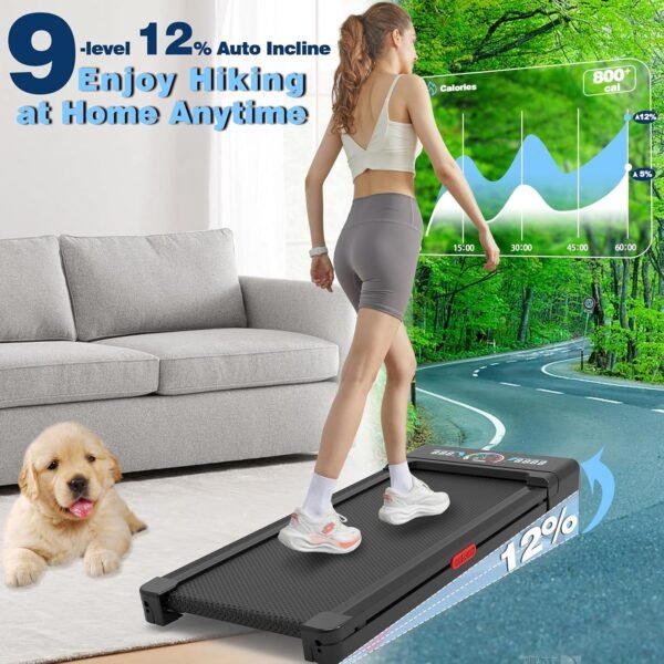 Walking Pad Treadmill with 12% 9-Level Auto Incline, 450 lbs Capacity and RGB LED Screen Under Desk Treadmill with Hiking Mode, Compact Treadmills for Home Small/Office - Image 3