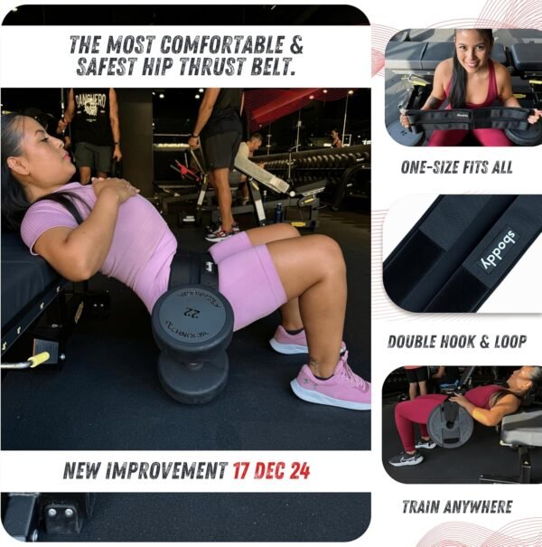 Hip Thrust Belt For Dumbbells Heavy, Kettlebells, Plates, Hip Thrust Band for Women/Men, Double Hook & Loop Booty Builder, Glute Workout Equipment for All Shapes, Use at Home/Gym - Image 3