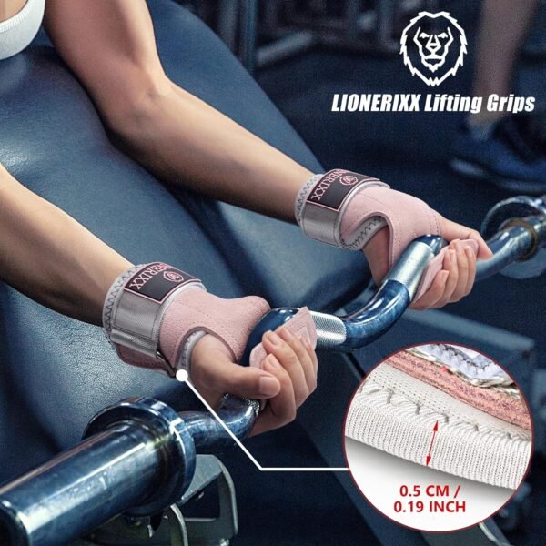 Pink Wrist Straps for Weightlifting Women - Dual Layer Leather Workout Grips for Deadlift and Powerlifting – Non-Slip Hand Wraps for Weight Lifting with Storage Bag - Image 5