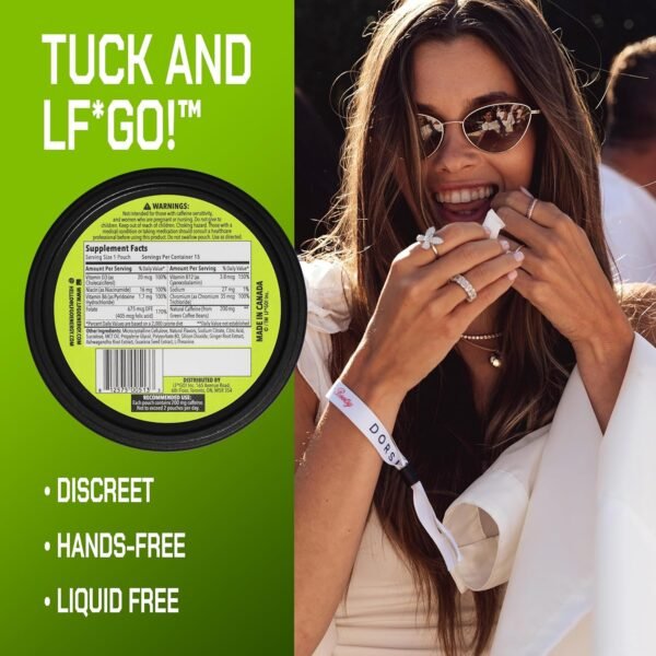 LF*GO! Energy Pouches | Caffeine Pouches | 6 Essential Vitamins and Minerals | Strawberry Kiwi | 200 mg Natural Caffeine | 0 Calories | 0 Sugar | 15 Pouches Per Can | 1 Can - Image 5