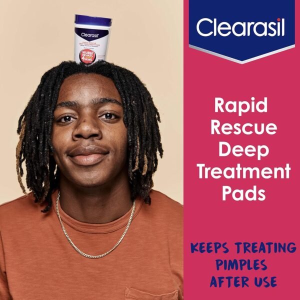 Clearasil Rapid Rescue Deep Treatment Acne Face Pads, Maximum Strenght with 2% Salicylic Acid Acne Treatment Medicine, 90 Count - Image 6