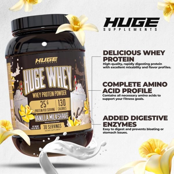 Huge Whey, Protein Powder for Muscle Gain, 25g Protein, 12g EAAs, Supports Muscle Growth, Performance & Recovery (Vanilla Milkshake, 30 Servings) - Image 4