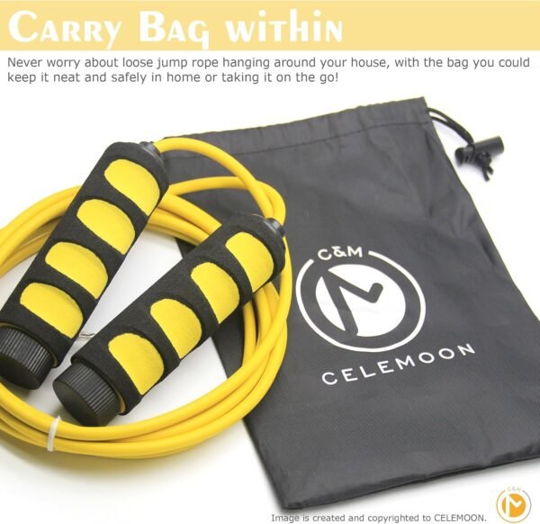 2-Pack Lightweight 9 Feet Adjustable Cable Kids Jump Rope with Anti-Slip Foam Grip Handles and Storage Bag BLUE & YELLOW - Image 8