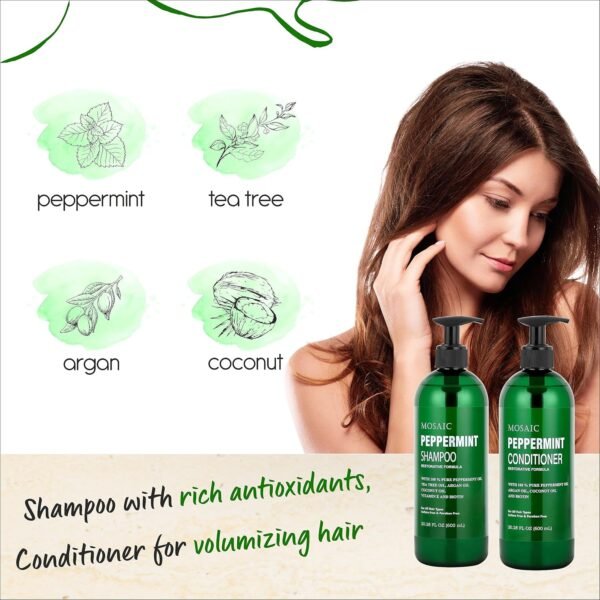 Peppermint Oil Shampoo and Conditioner Set for Hair Growth and Thickening - For Thinning Hair and Hair Loss Treatments for Women & Men, Sulfate Free, 20.2 FL Oz Each - Image 3