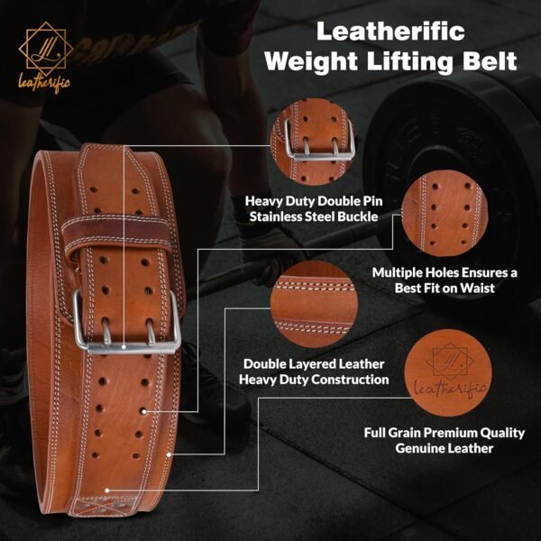 Premium Leather Weight Lifting Belt for Men & Women - 8MM Thick, 4" Wide, Heavy Duty Gym Belt with Steel Buckle for Weightlifting, Powerlifting, Strength Training, Squat or Deadlift Workout, Lower Back Support - Image 4