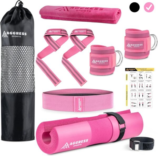 Premium Barbell Pad Set for Hip Thrusts - Squat Pad for Barbell Lunges, Bench Press, with 2 Gym Ankle Straps, Hip Resistance Bands – Gym Accessories for Women with Carry Bag, Towel - Image 2